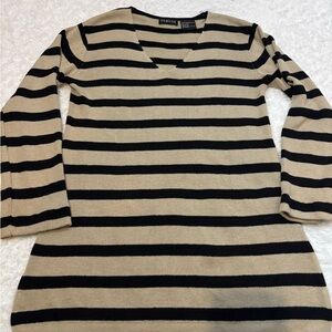 George Black and Tan Striped V-Neck Top